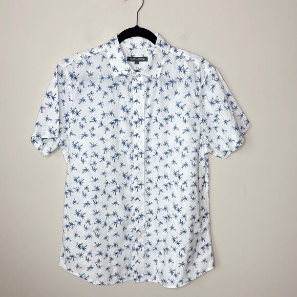 Slate & Stone Printed Poplin Shirt Palm Trees Tropical Slim Fit  Large Button Up - Picture 1 of 6